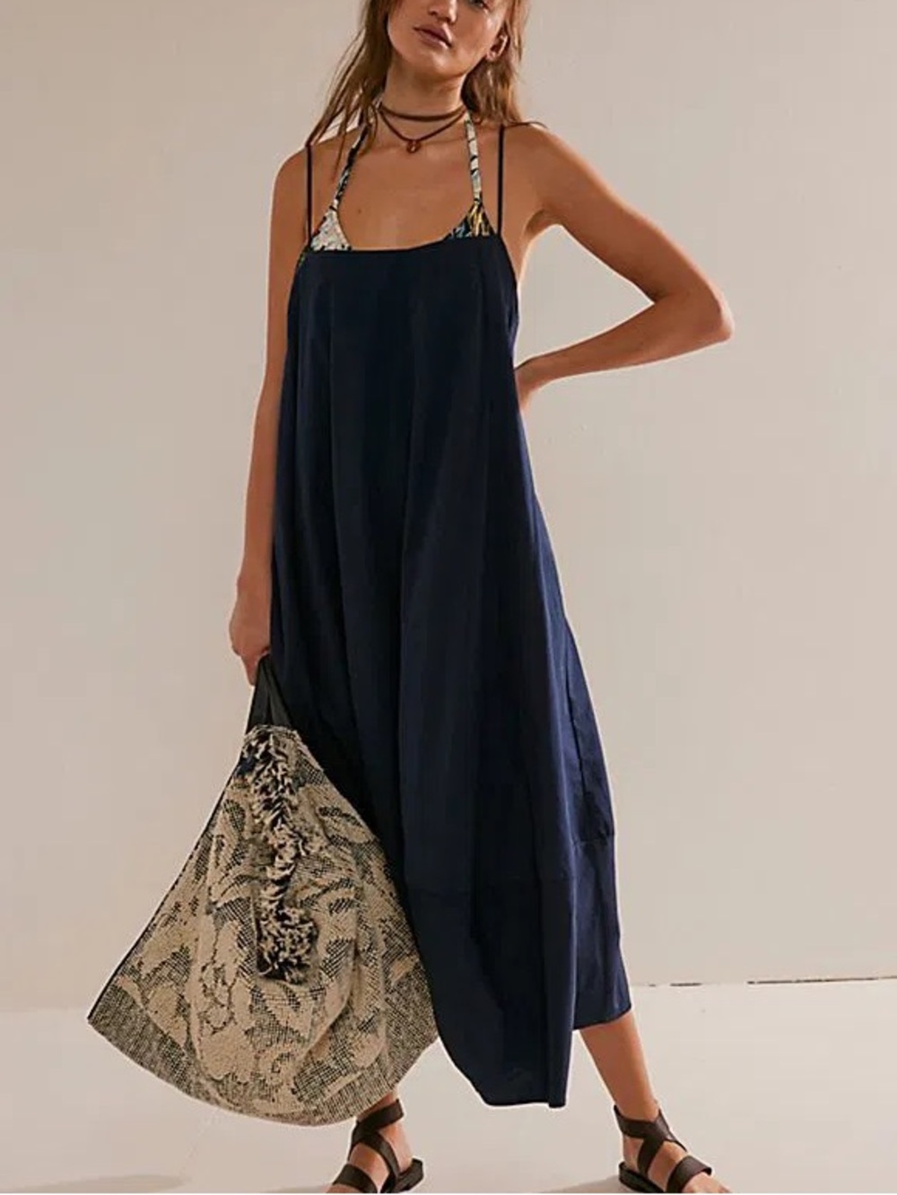 Free People Struttin' Midi Dress in navy - small